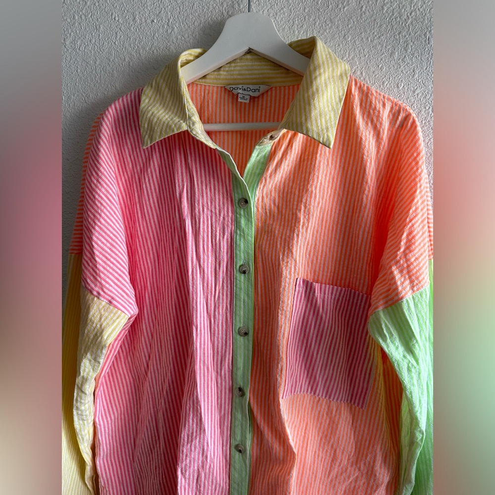 Neon striped button down
